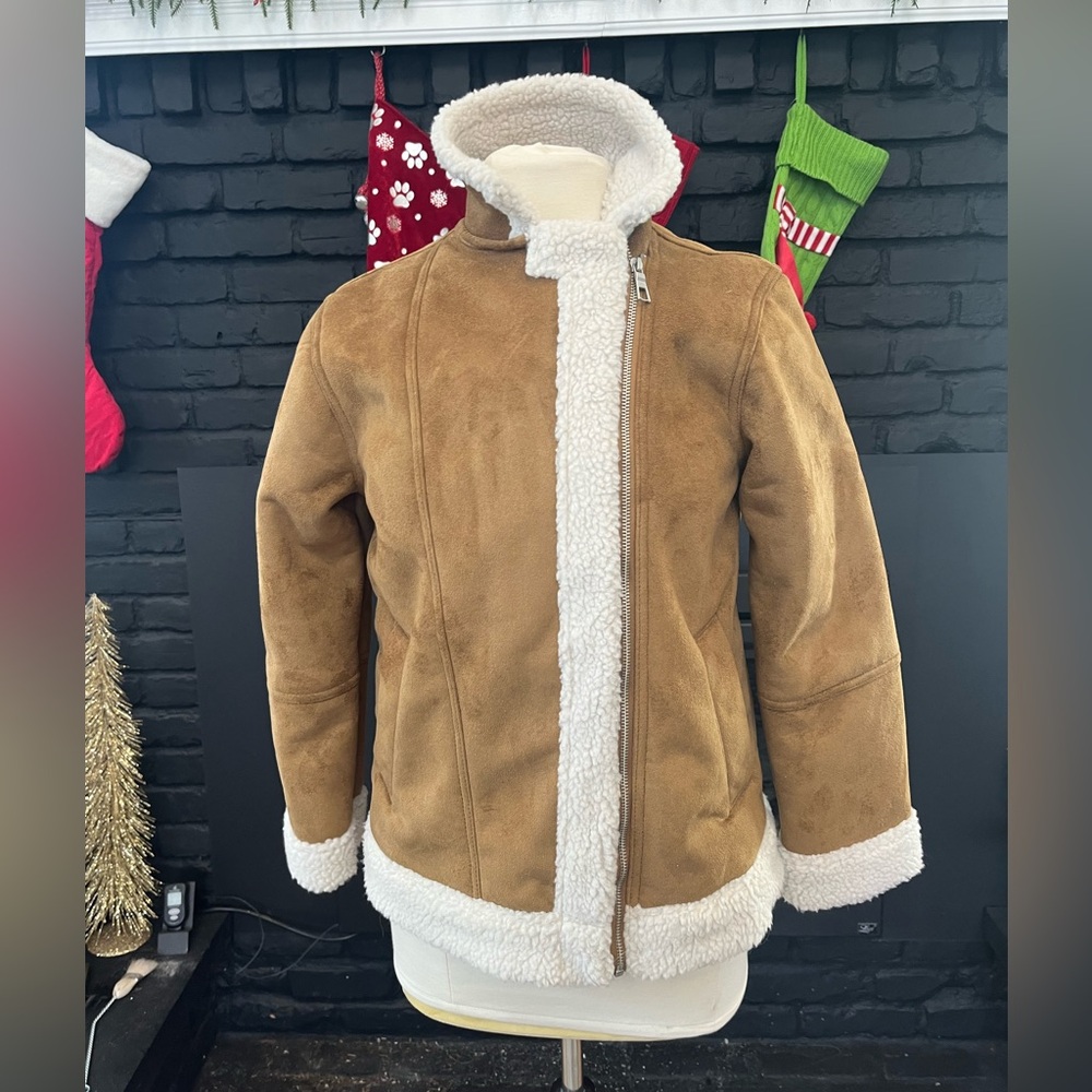 Old Navy Women Brown Faux Suede Sherpa Lined‎ Coat Jacket
